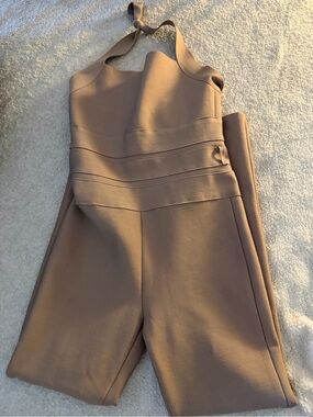 Hot Miami Styles Halter Jumpsuit in Taupe